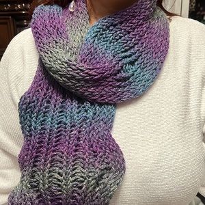 BEAUTIFUL SPARKLE COOL TONES HAND MADE KNITTED SCARF